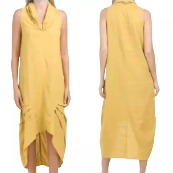 Cynthia Rowley Dresses & Skirts - For Cynthia Linen Blend Cowl Neck Dress Mustard Yellow Size XS